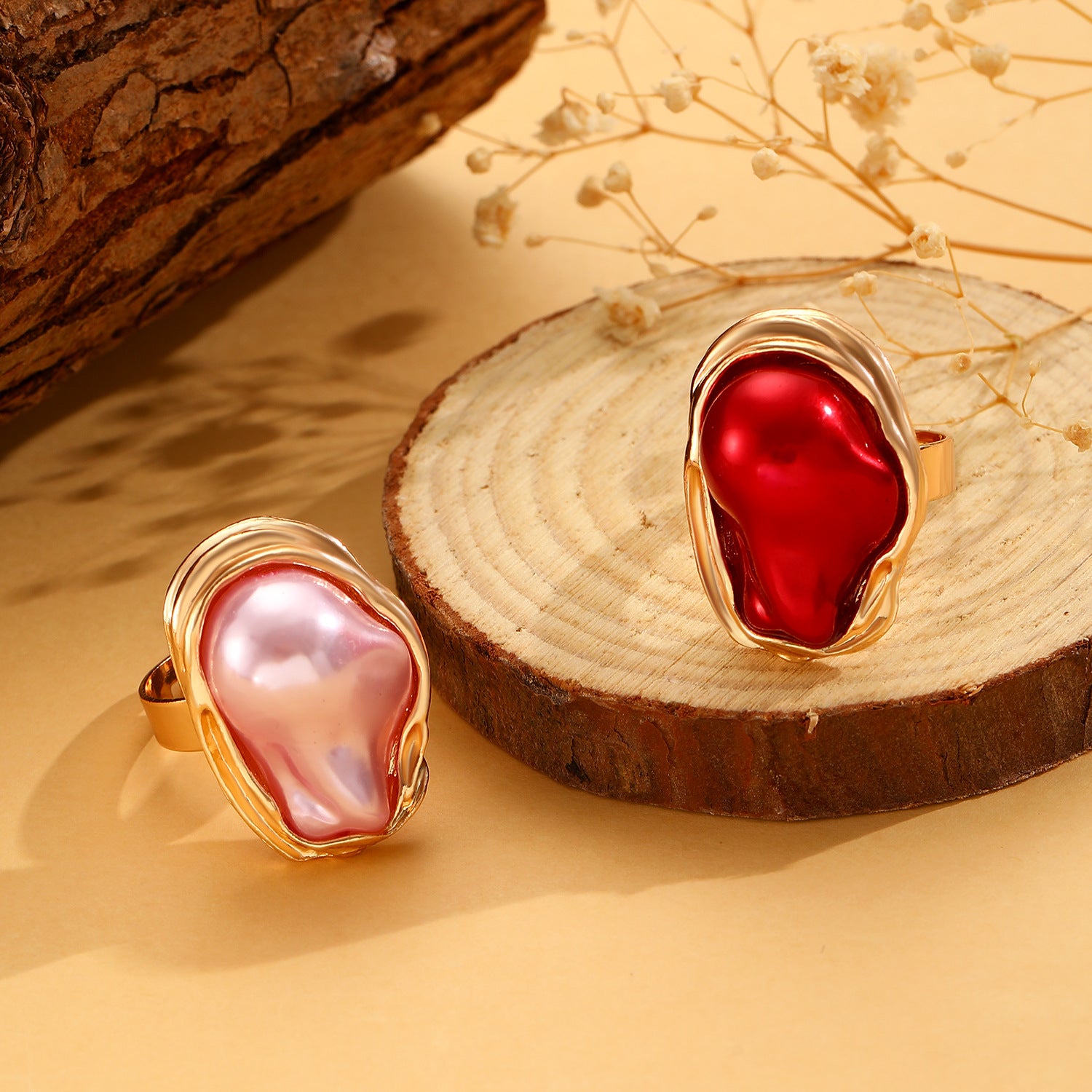 Wholesale Baroque Inlaid Colorful Shaped Pearl Ring Retro Irregular Alloy Rings